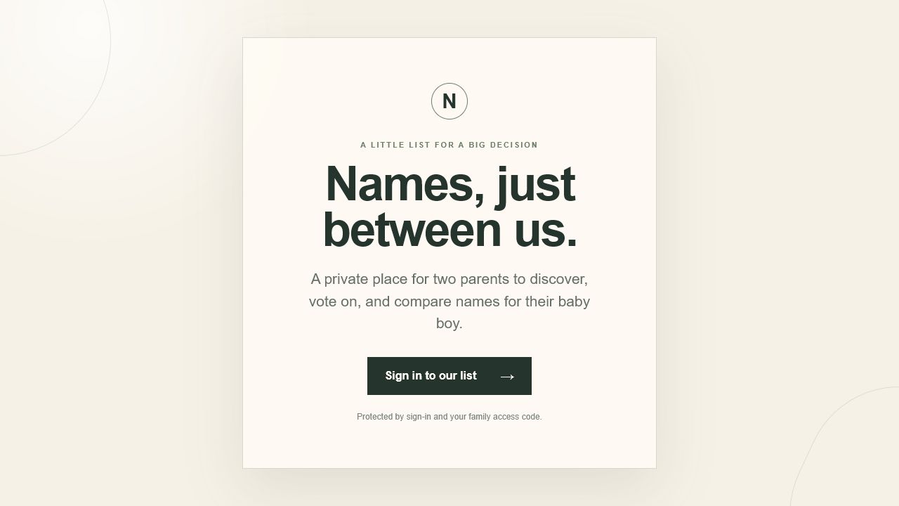 Name Chooser private family sign-in screen